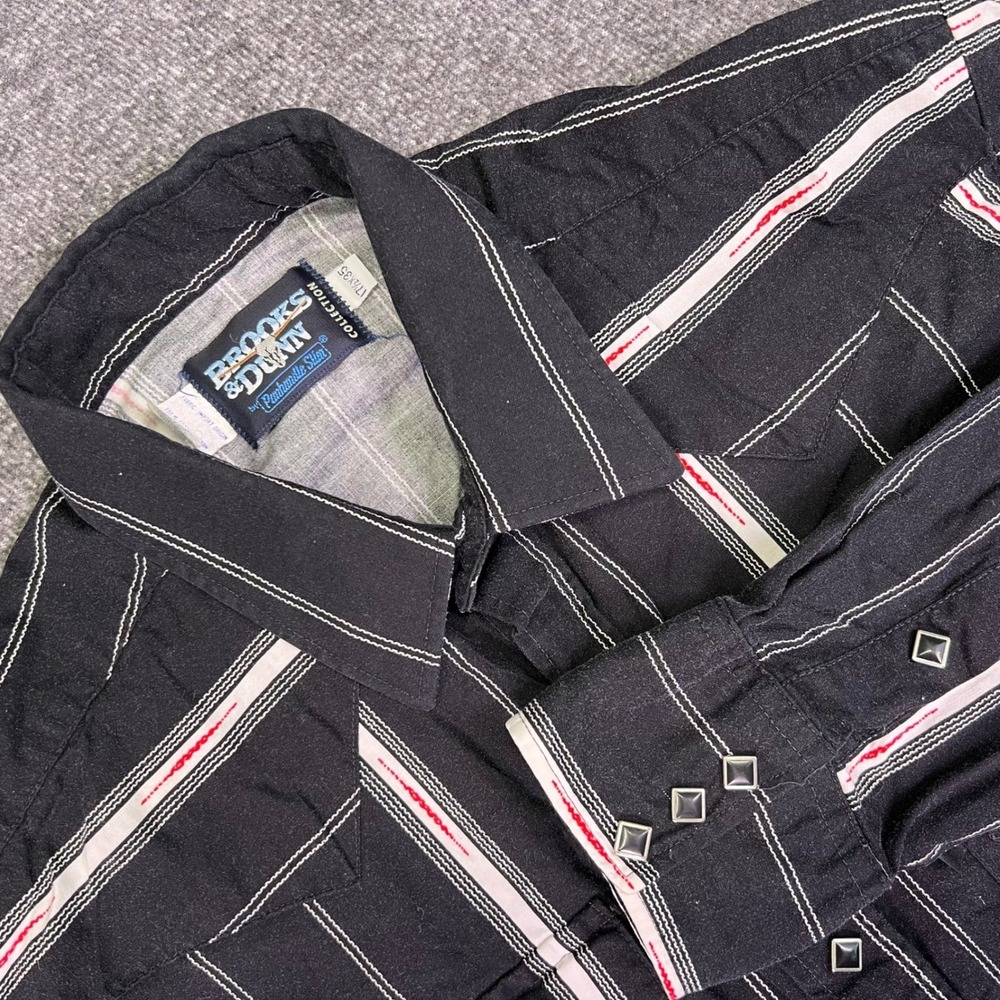 VTG Brooks & Dunn Western Shirt Mens 17.5x35 Black Snap Front Rodeo Barbwire USA